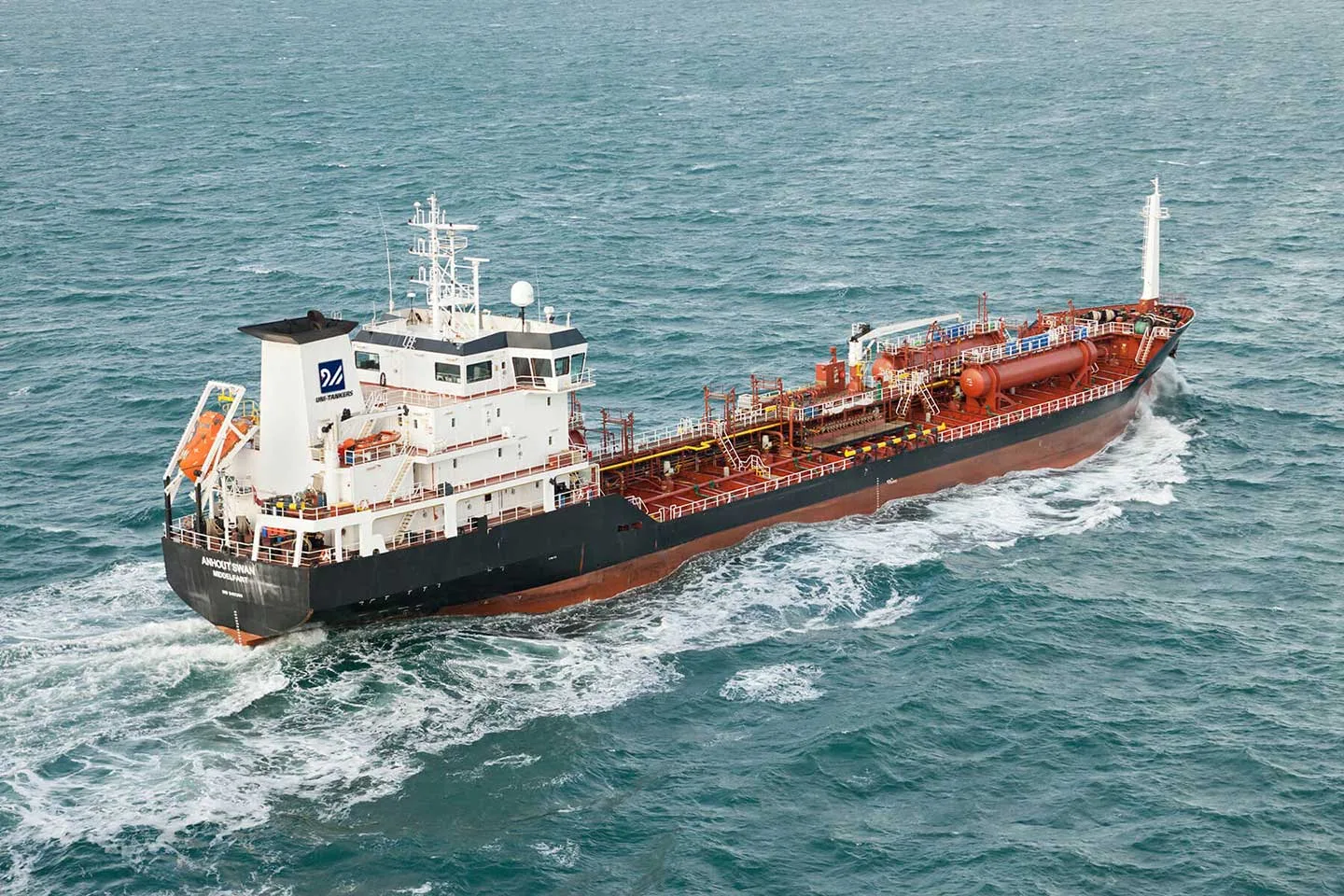 M/T Anhout Swan, 6,974 DWT chemical tanker, transporting liquid chemicals safely and efficiently.